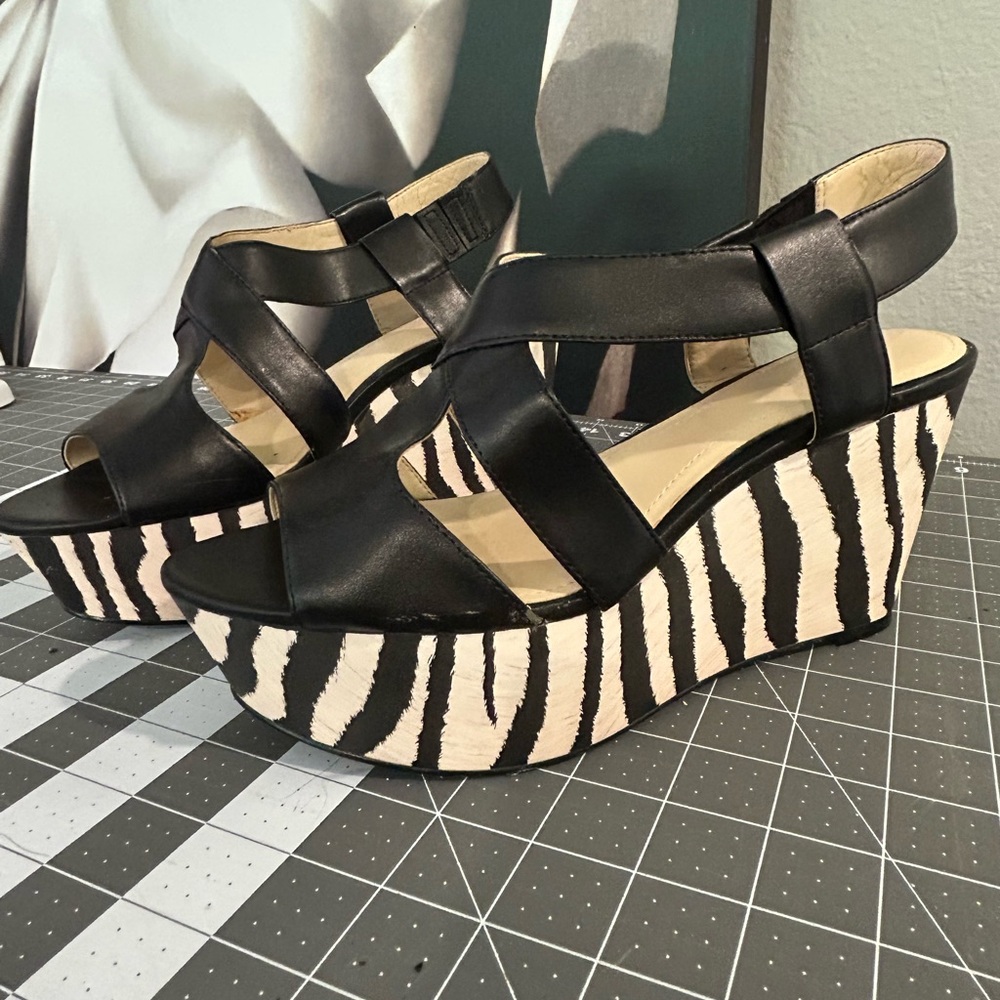 Calvin Klein Zebra Wedge Heels Size 8.5